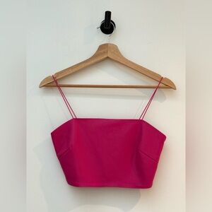 Hot Pink Faux Leather Crop Top ICÔNE Spaghetti Strap Bustier  Y2K Party Top